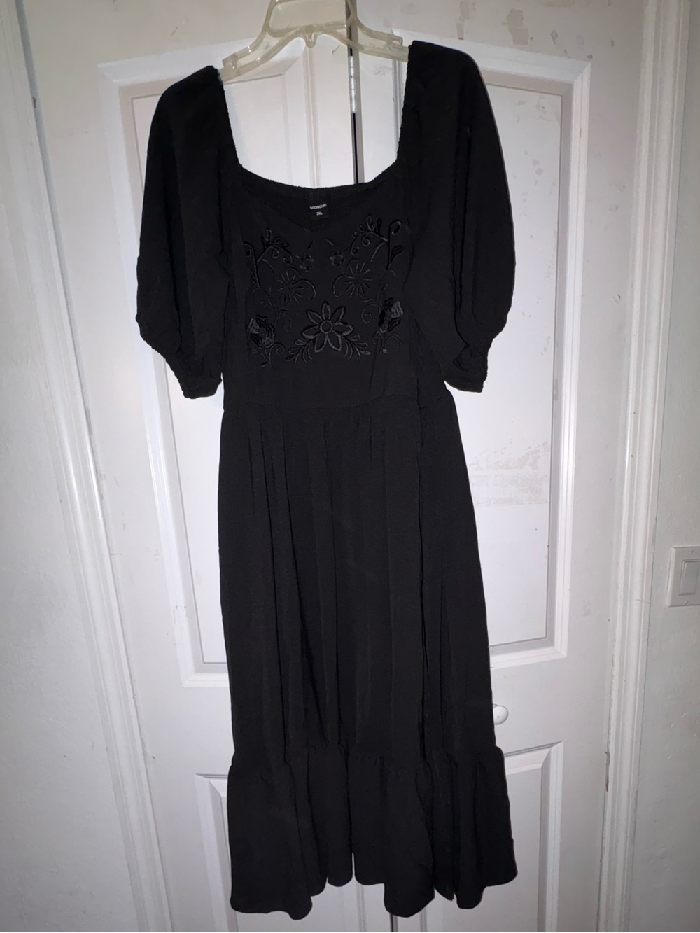 Black Floral Embroidered Midi Dress